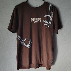 RGSTR Shirt Mens Size Medium Brown Unwritten End Skeleton Graphic Tee Halloween